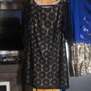 Black lace flesh lined dress 3/4 length sleeves